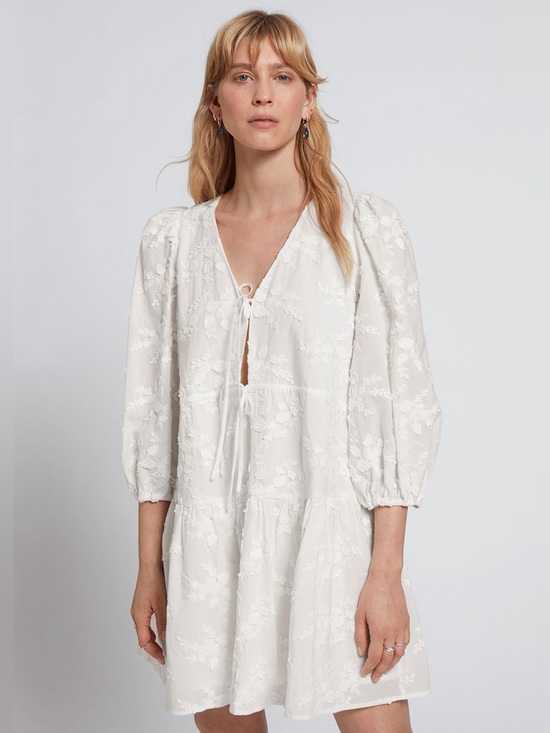 & Other Stories Dresses & Skirts - & Other Stories Paris Atelier White Embroidered Tie Front Mini Floral Appliqué 4